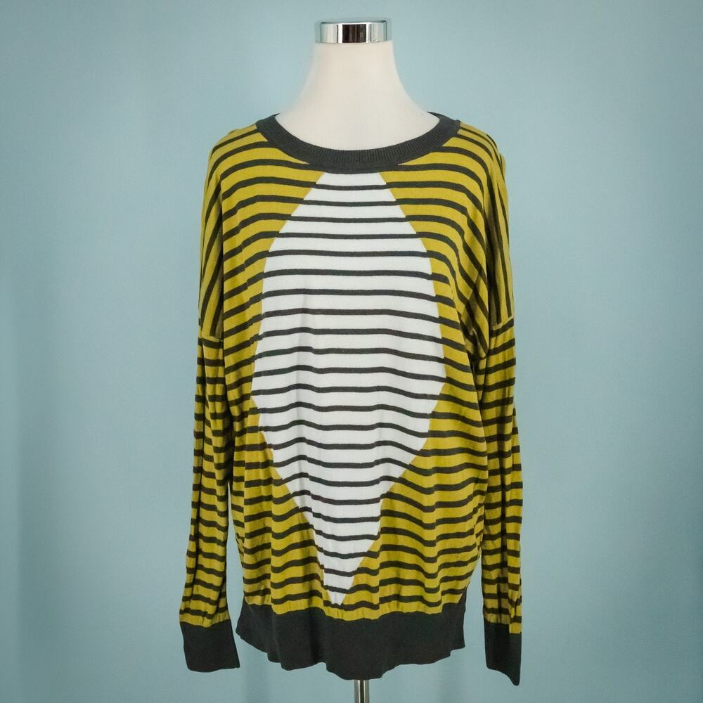 Planet by Lauren G One Size Color Block Stripe Diamond Print Pima Cotton Sweater